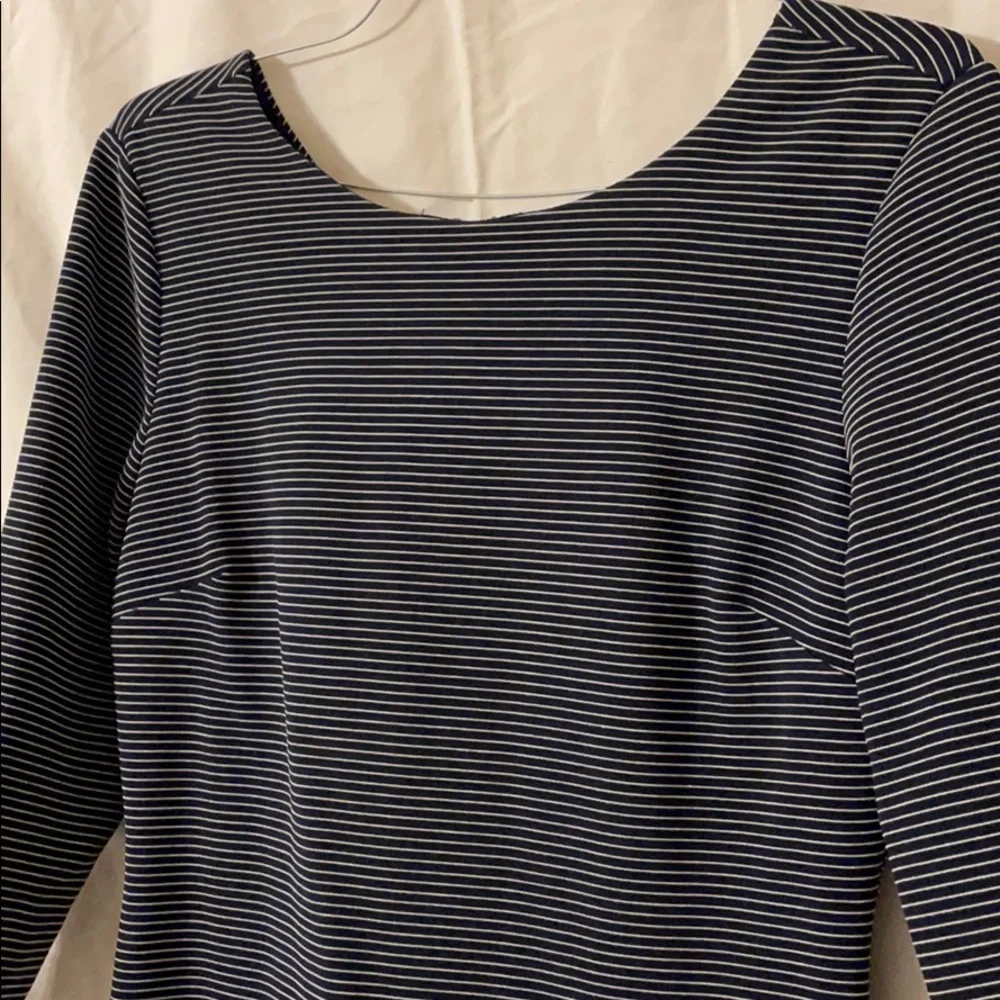 Navy Striped Lace Bottom Dress - Picture 3 of 5